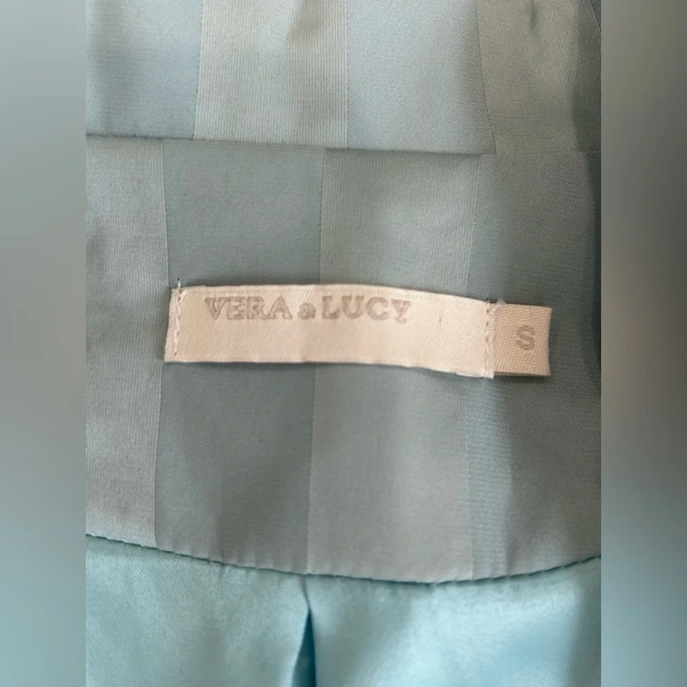 VERA & LUCY - Mint Striped Silky Trouser & Blazer Suit Size S - Picture 9 of 16
